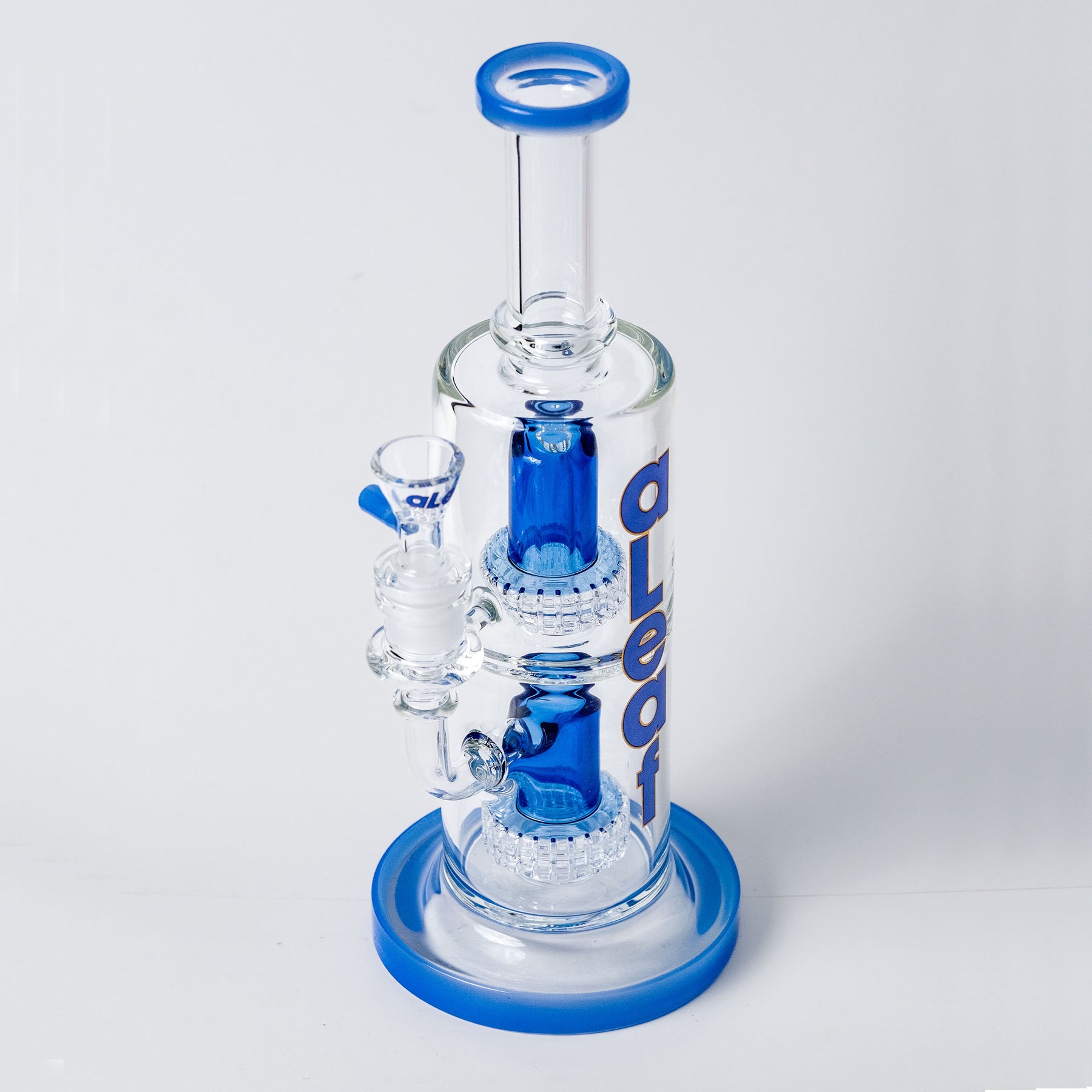 Top View of Blue Double Perc Bong