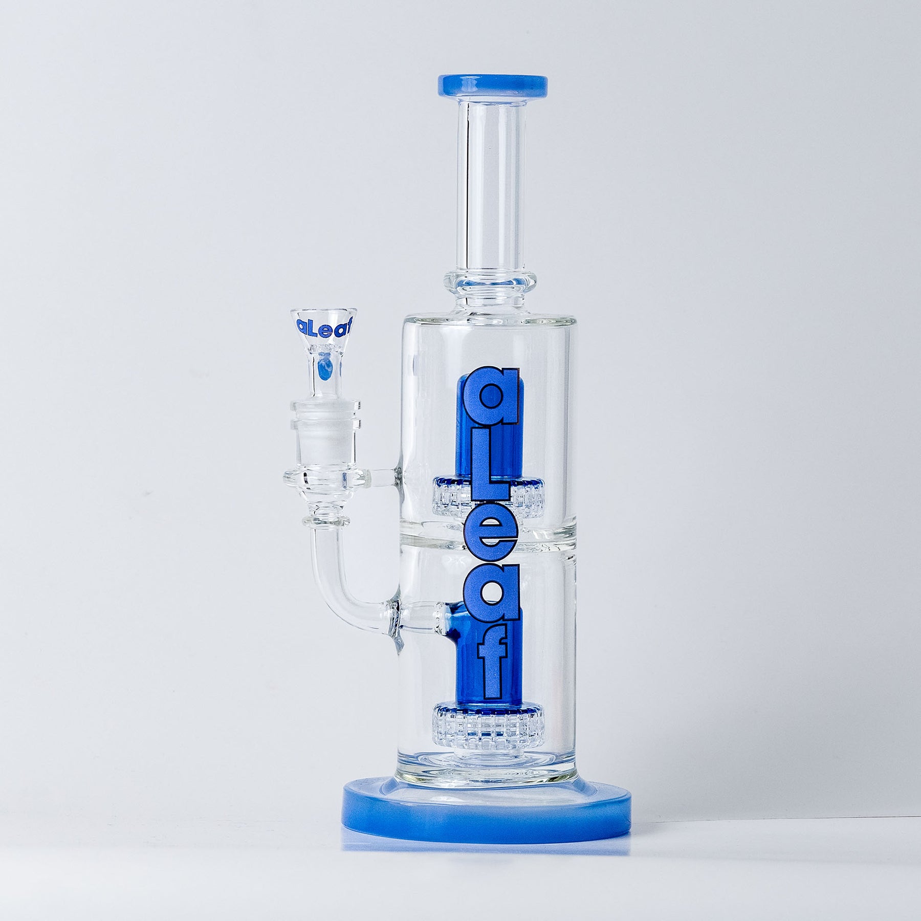 Front View of Blue Double Percolator Bong