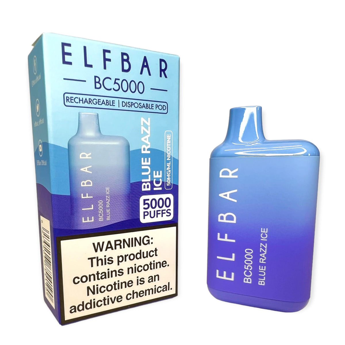 Elf Bar BC5000 Blue Razz Ice Package and Device